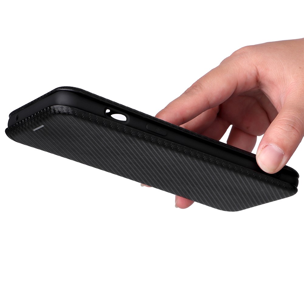 Card Holder Design Carbon Fiber Texture PU Leather Magnetic Auto Closing Stand Flip Case with Strap for OnePlus 9RT 5G - Black-10