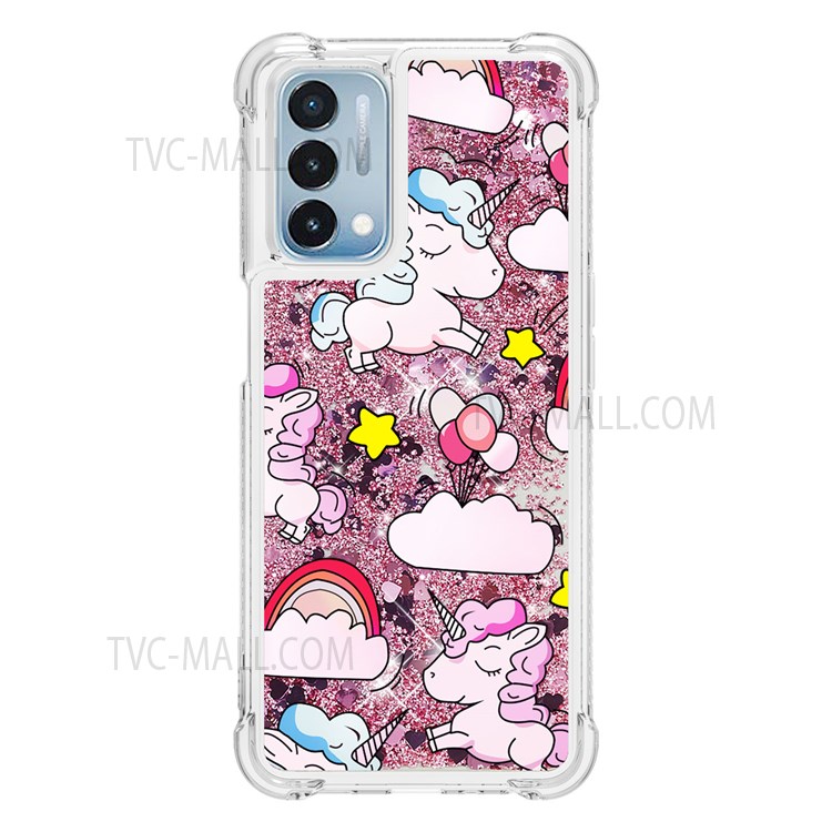 Pattern Printing Quicksand Moving Glitter Case Four Corners Drop-proof Durable TPU Cover for OnePlus Nord N200 5G - Unicorns and Balloon-2