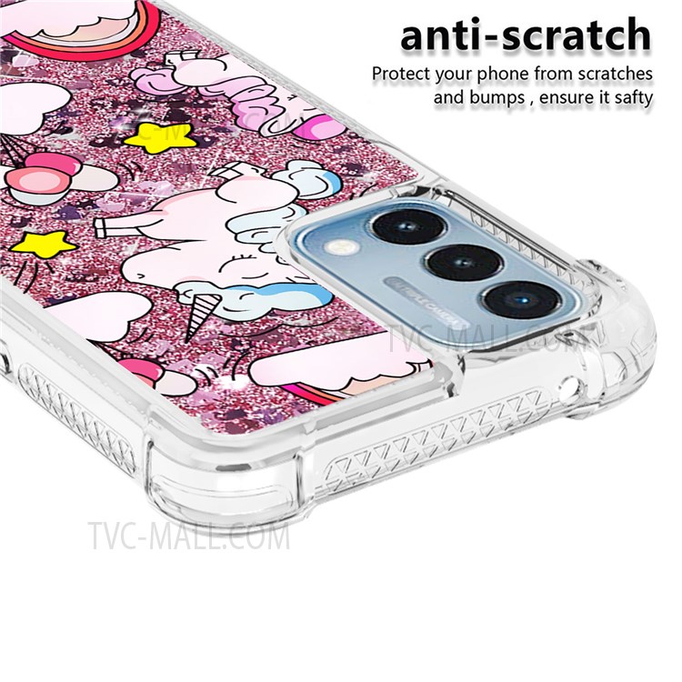 Pattern Printing Quicksand Moving Glitter Case Four Corners Drop-proof Durable TPU Cover for OnePlus Nord N200 5G - Unicorns and Balloon-3