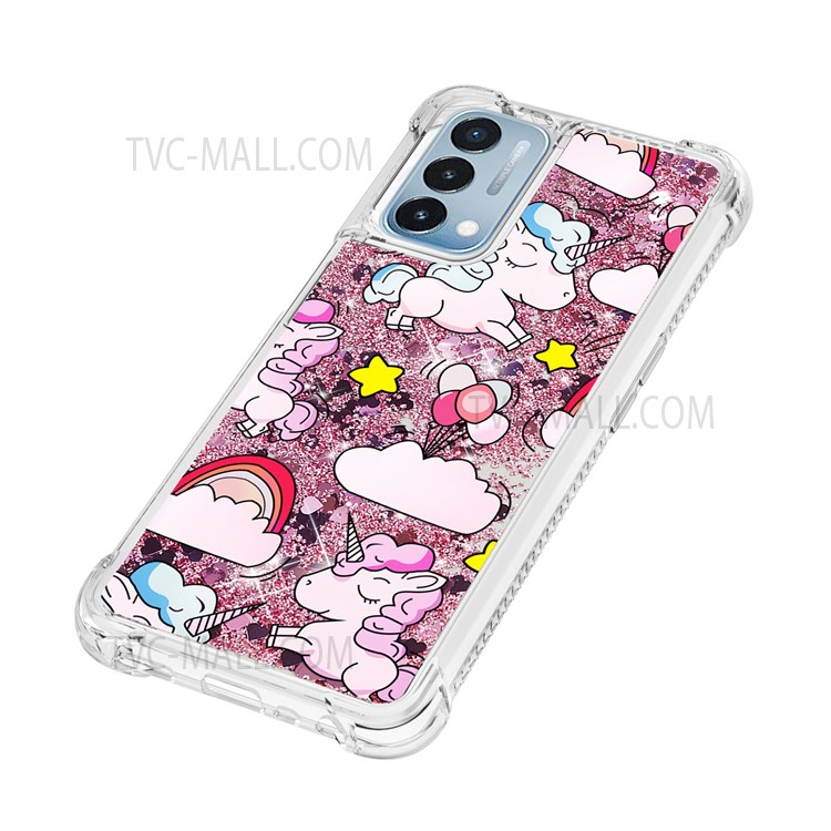 Pattern Printing Quicksand Moving Glitter Case Four Corners Drop-proof Durable TPU Cover for OnePlus Nord N200 5G - Unicorns and Balloon-5