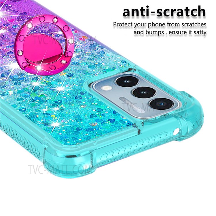 Quicksand Flowing Liquid Phone Case TPU Phone Back Cover Gradient Ring Kickstand Design for OnePlus Nord N200 5G - Sky Blue/Purple-3