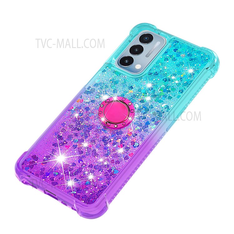 Quicksand Flowing Liquid Phone Case TPU Phone Back Cover Gradient Ring Kickstand Design for OnePlus Nord N200 5G - Sky Blue/Purple-5