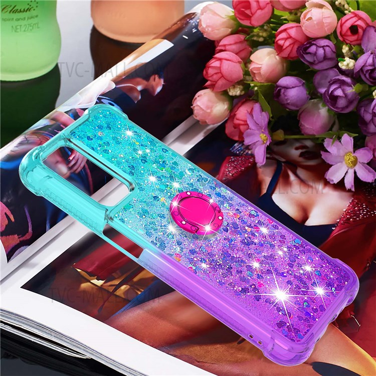 Quicksand Flowing Liquid Phone Case TPU Phone Back Cover Gradient Ring Kickstand Design for OnePlus Nord N200 5G - Sky Blue/Purple-6