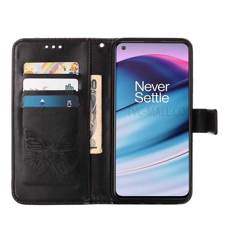 For OnePlus Nord CE 5G All-round Protection Imprinting Butterfly Flower Wallet Leather Case with Stand - Black-6