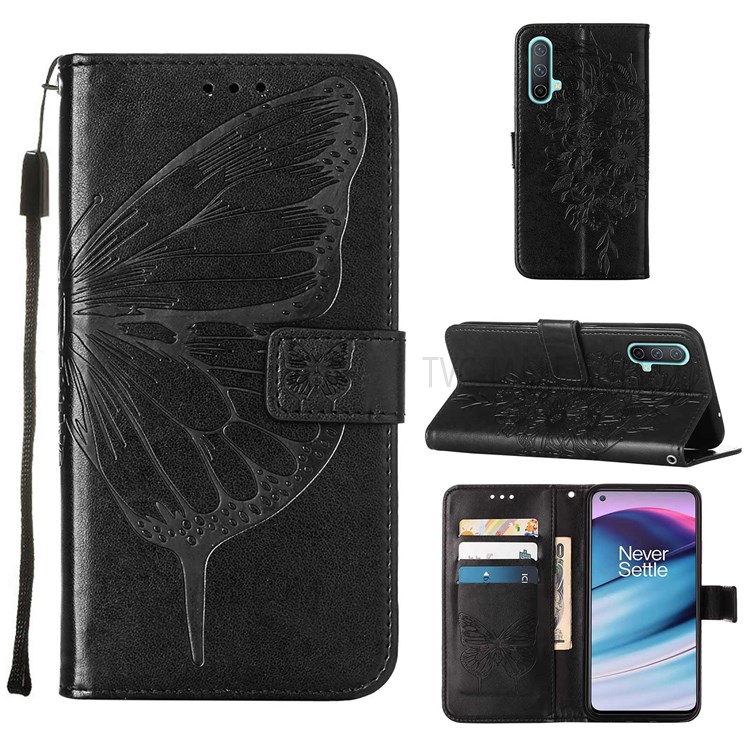 For OnePlus Nord CE 5G All-round Protection Imprinting Butterfly Flower Wallet Leather Case with Stand - Black-7