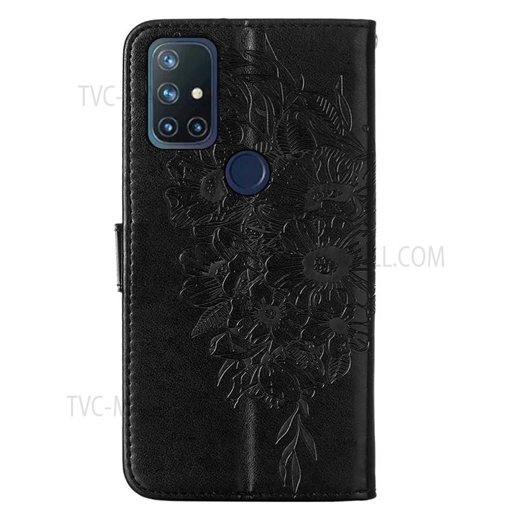 Dual-sided Magnetic Clasp Imprinting Butterfly Flower Shockproof Folio Flip Stand Leather Cover with Wallet for OnePlus Nord N10 5G - Black-3