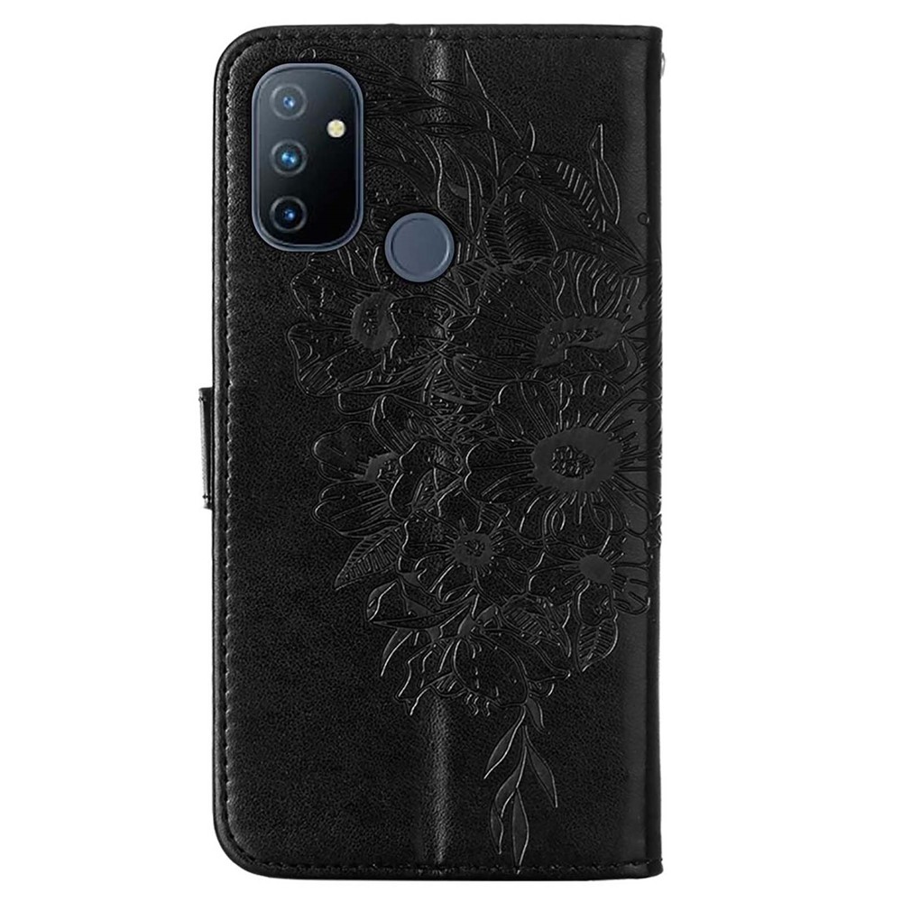 Dual-sided Magnetic Clasp Imprinting Butterfly Flower Phone Case Strap Stand Leather Cover with Wallet for OnePlus Nord N100 - Black-3