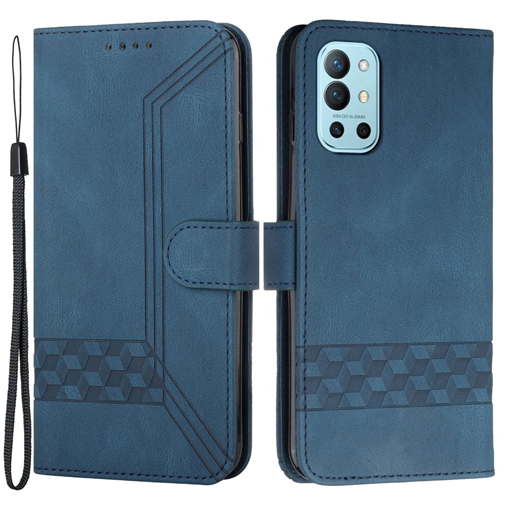 YX0010 Lignes de Rhombus Imprimer la Peau-touch se Sentir Couvercle Flip en Cuir + Boîtier de Portefeuille de Coque Intérieur Doux Pour OnePlus 9r - Bleu