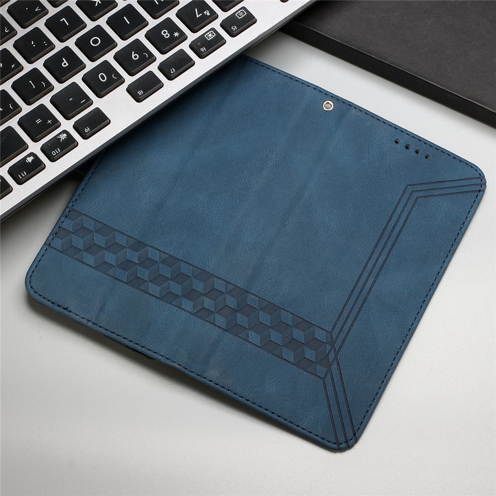 Líneas de Rombo YX0010 Impresión de la Piel Touch de Piel Cubierta de Flip de Cuero + Funda de Billetera de Soporte de Concha Interior Suave Para OnePlus 9R - Azul