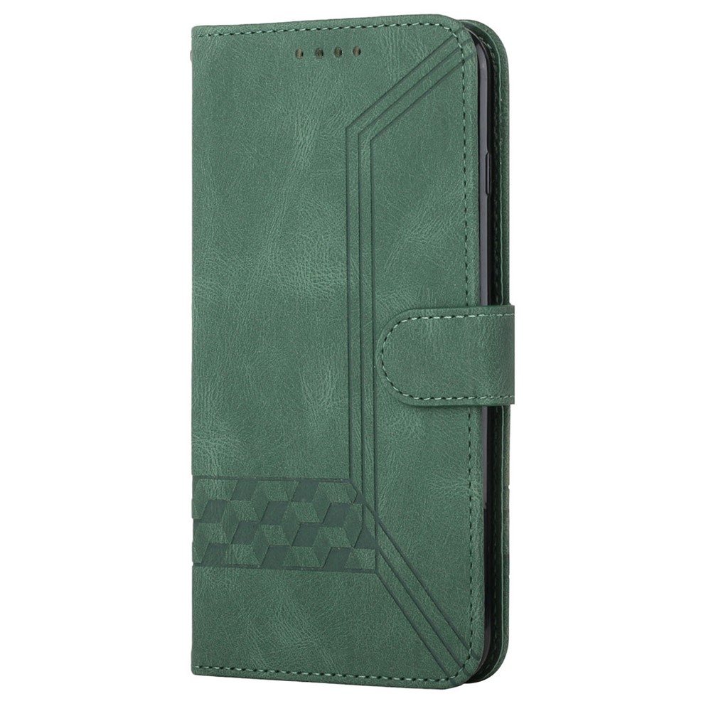 YX0010 Imprinting Rhombus Lines PU Leather Phone Case Well-protected Anti-fall Wallet Stand Shell with Strap for OnePlus Nord 2 5G - Blackish Green-2
