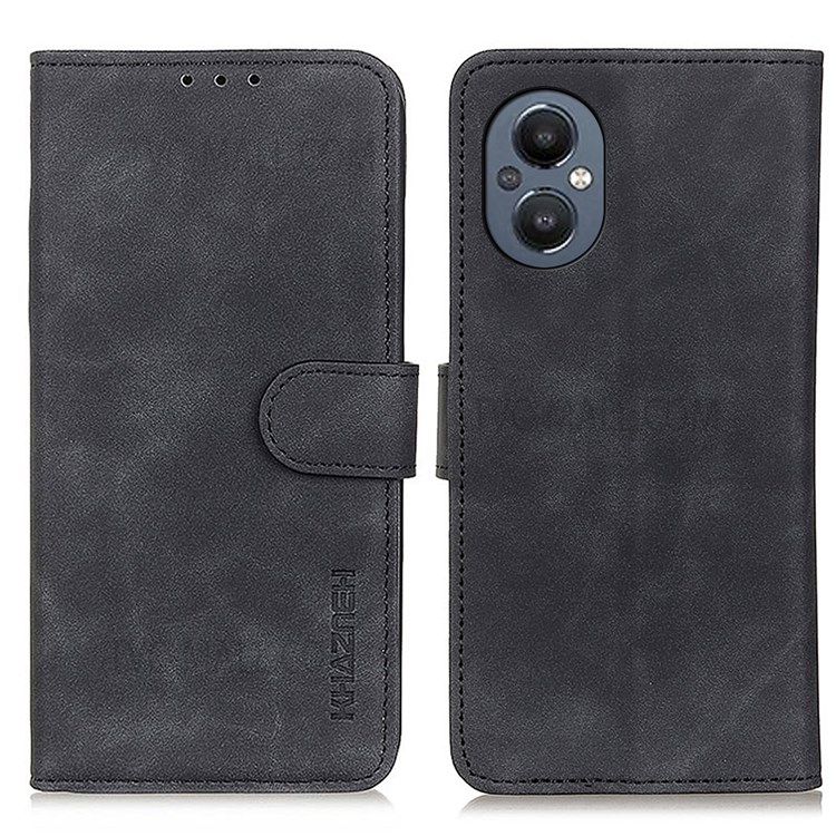 KHAZNEH Anti-collision Vintage PU Leather Phone Cover Dual-sided Magnetic Clasp Wallet Case with Stand for OnePlus Nord N20 5G - Black-1