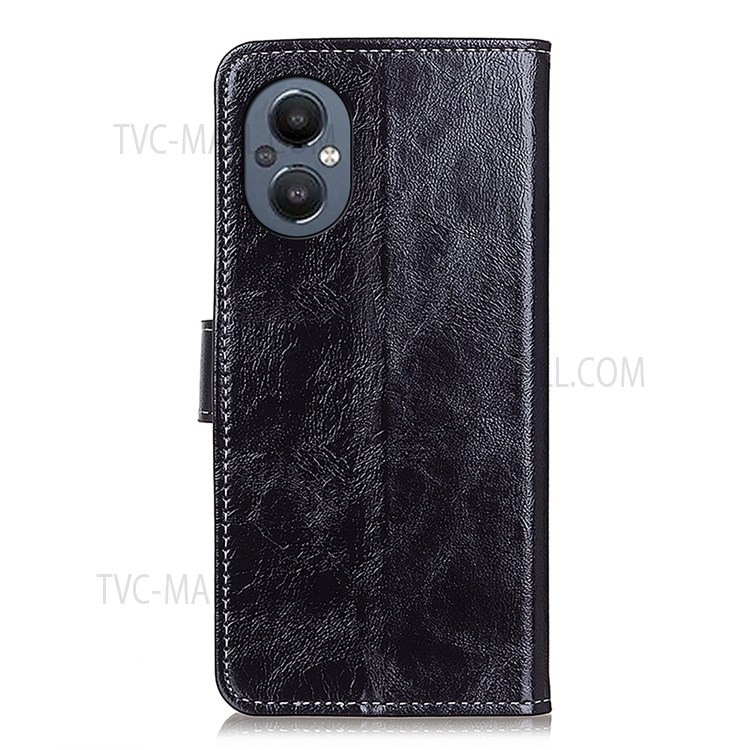 For OnePlus Nord N20 5G Scratch-resistant Phone Cover Retro Style Crazy Horse Texture Stand Protective Leather Phone Wallet Case - Black-3