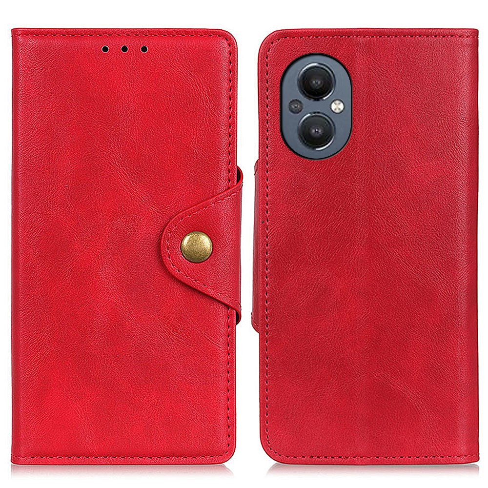Well-protected Brass Buckle Wallet Stand Inner TPU Case Folio Flip Shockproof PU Leather Cover for OnePlus Nord N20 5G - Red-1