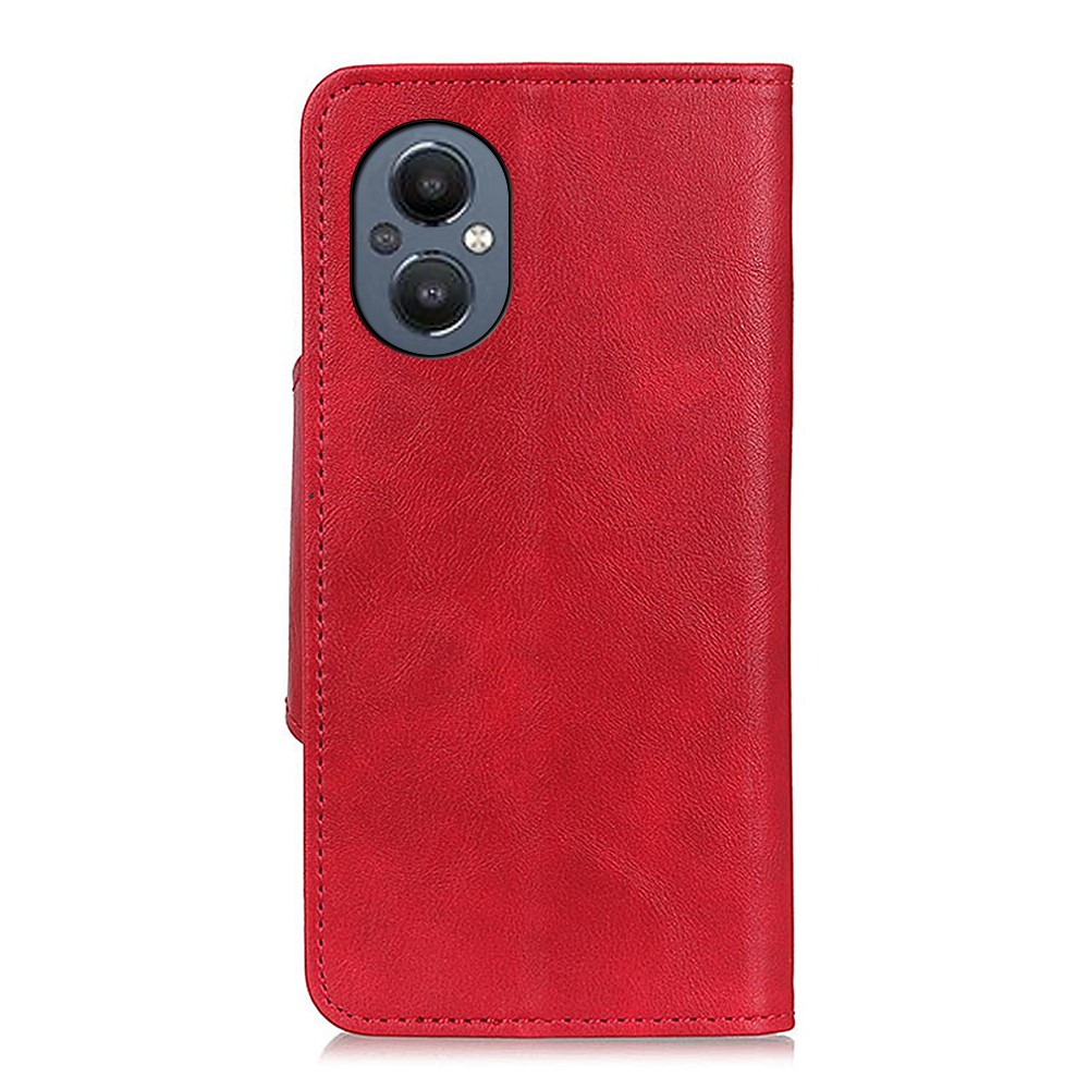 Well-protected Brass Buckle Wallet Stand Inner TPU Case Folio Flip Shockproof PU Leather Cover for OnePlus Nord N20 5G - Red-3