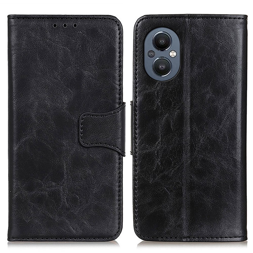 Crazy Horse Texture Split Leather + TPU Phone Case Stand Wallet Magnetic Closure Protective Cover for OnePlus Nord N20 5G - Black-1