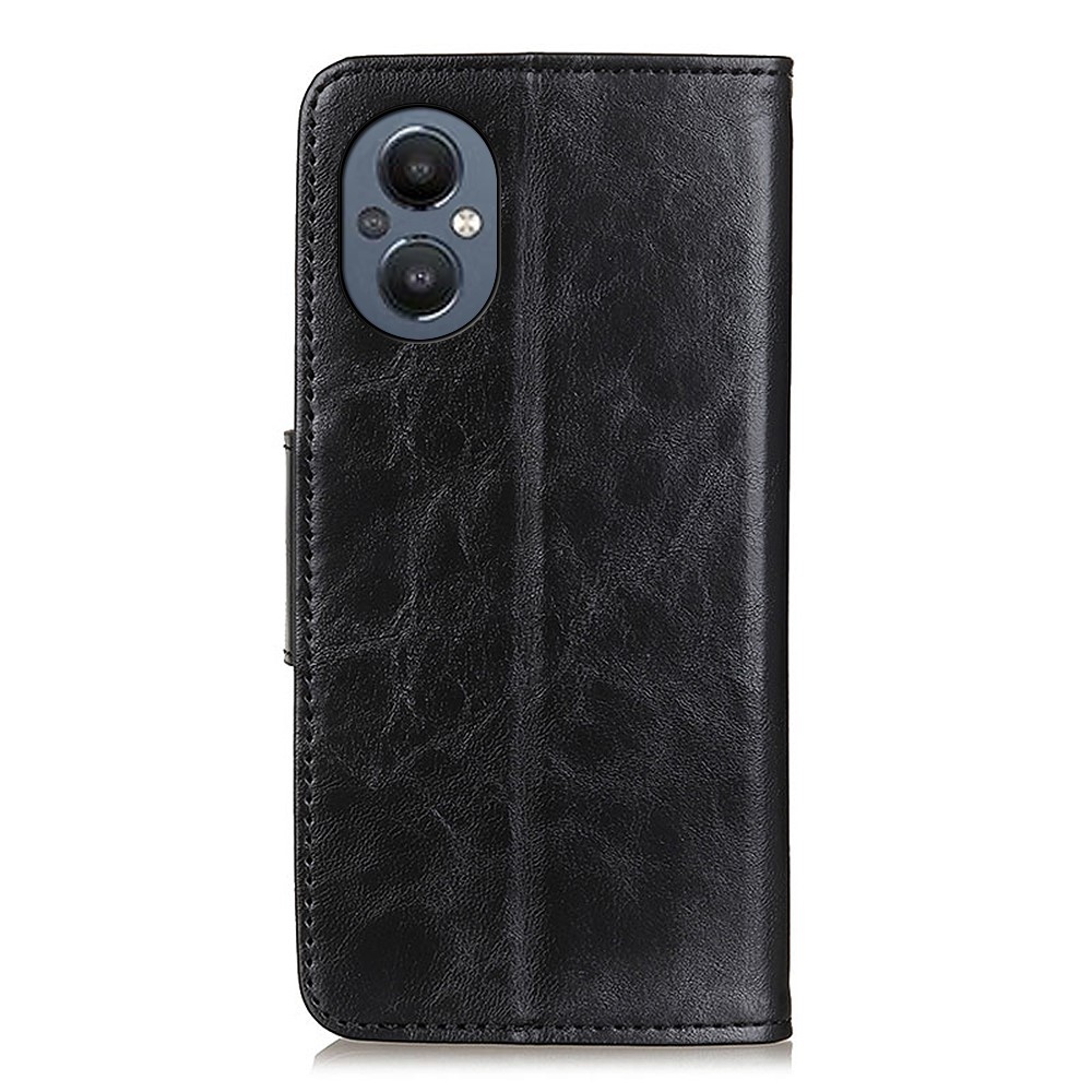 Crazy Horse Texture Split Leather + TPU Phone Case Stand Wallet Magnetic Closure Protective Cover for OnePlus Nord N20 5G - Black-3