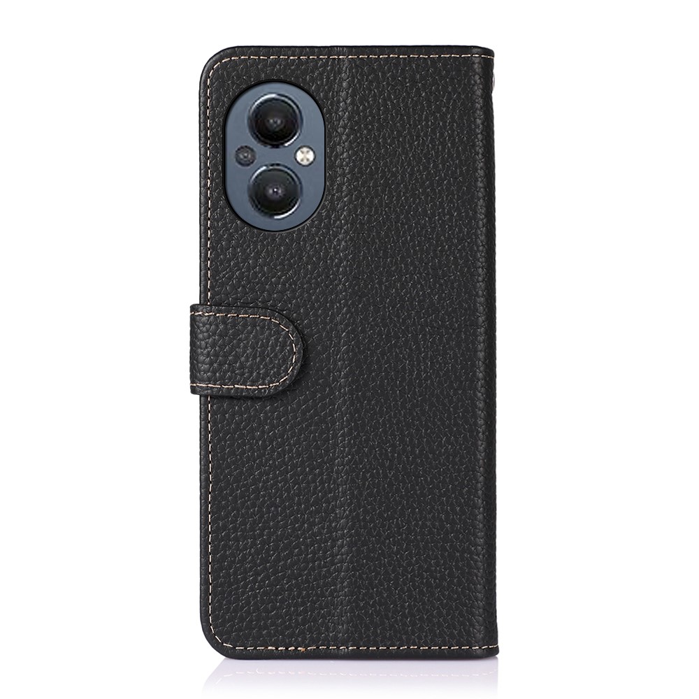 KHAZNEH Litchi Texture Top Layer Genuine Leather Phone Case Wallet Stand Cover for OnePlus Nord N20 5G - Black-3