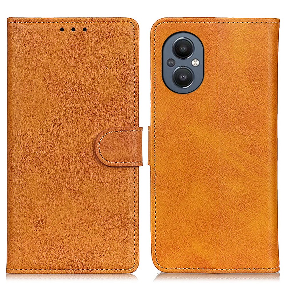 PU Leather Wallet Design Phone Cover Soft TPU Inner Stand Flip Protective Case for OnePlus Nord N20 5G - Brown-1