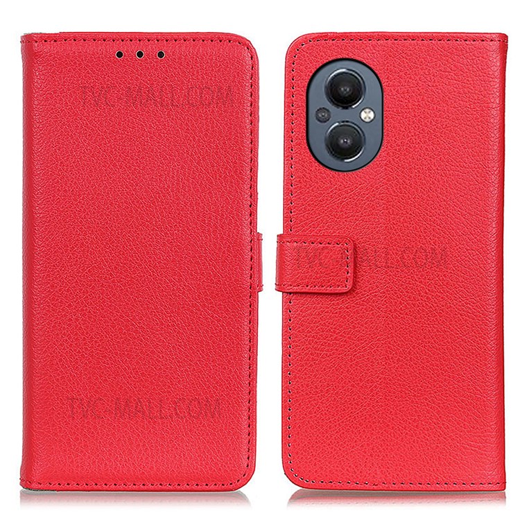 Stand Bookstyle Litchi Texture PU Leather Phone Cover Folio Flip Wallet Case for OnePlus Nord N20 5G - Red-1