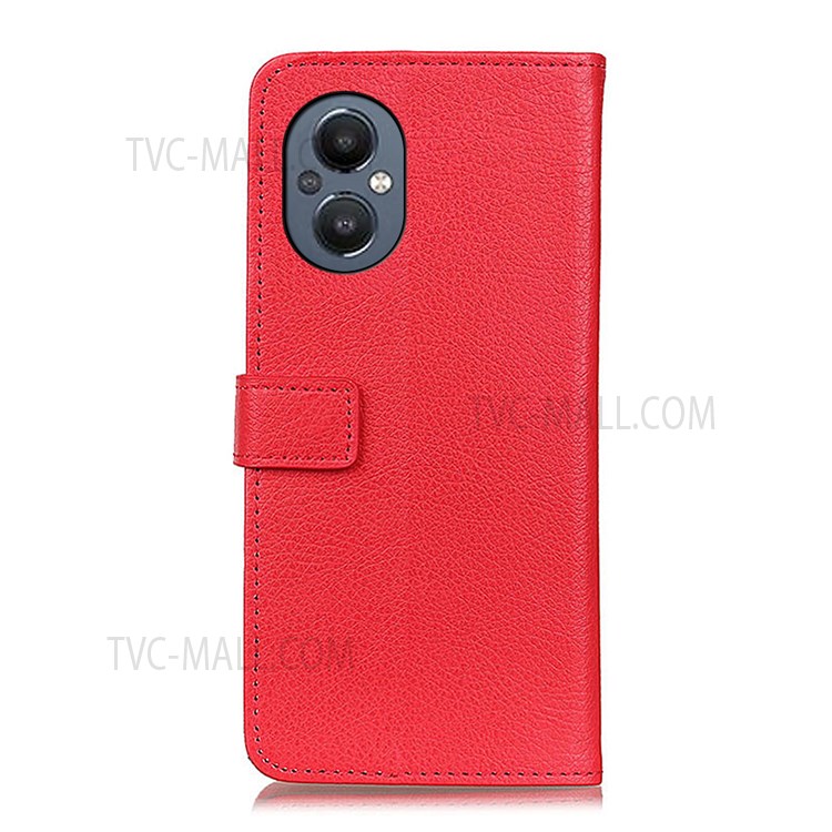 Stand Bookstyle Litchi Texture PU Leather Phone Cover Folio Flip Wallet Case for OnePlus Nord N20 5G - Red-3