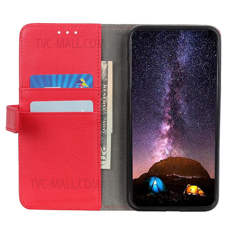 Stand Bookstyle Litchi Texture PU Leather Phone Cover Folio Flip Wallet Case for OnePlus Nord N20 5G - Red-4