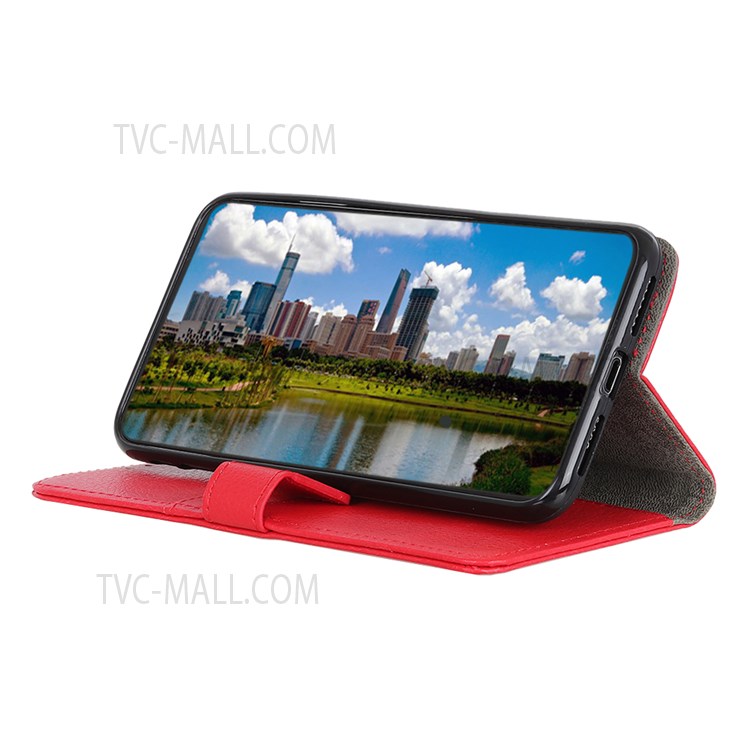 Stand Bookstyle Litchi Texture PU Leather Phone Cover Folio Flip Wallet Case for OnePlus Nord N20 5G - Red-5