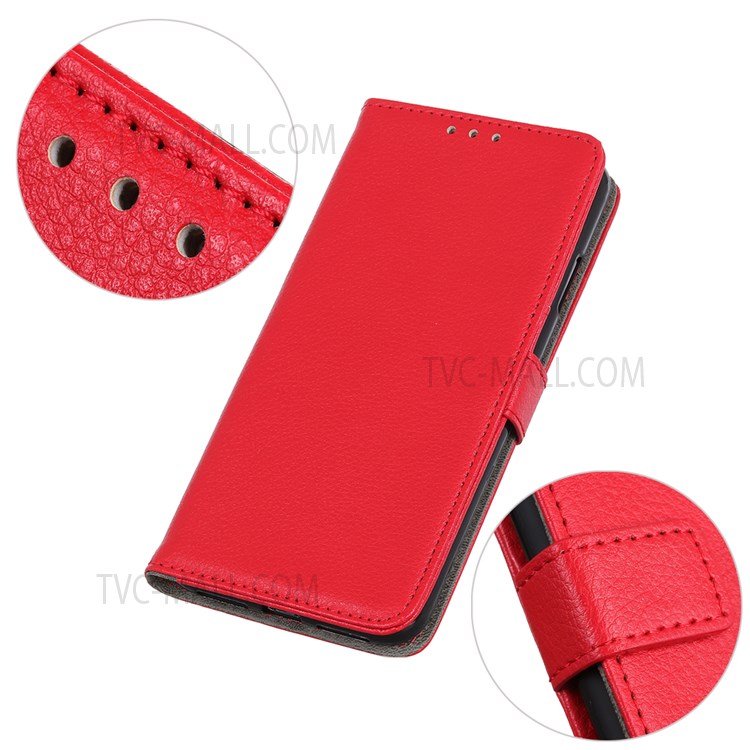 Stand Bookstyle Litchi Texture PU Leather Phone Cover Folio Flip Wallet Case for OnePlus Nord N20 5G - Red-7