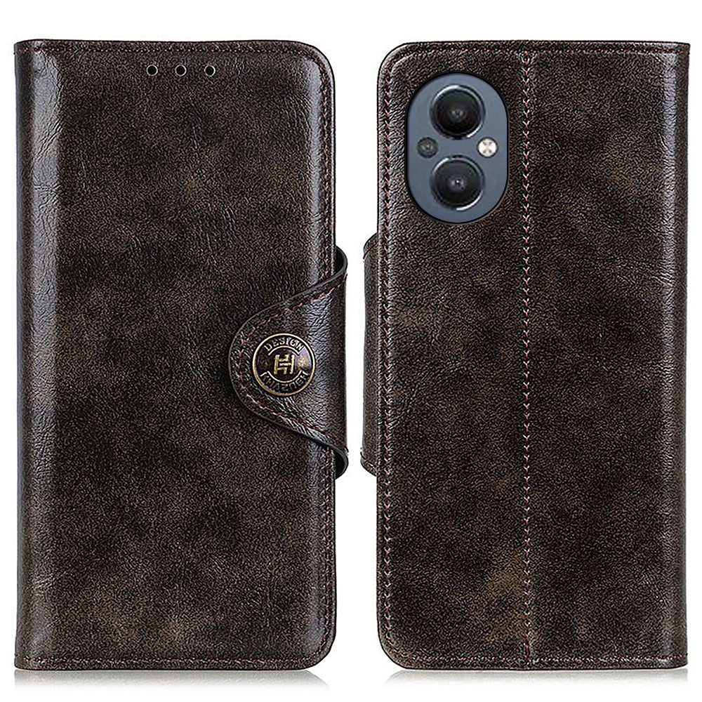 KHAZNEH PU Leather Soft TPU Shell Stand Feature Magnetic Wallet Flip Phone Case for OnePlus Nord N20 5G - Coffee-1