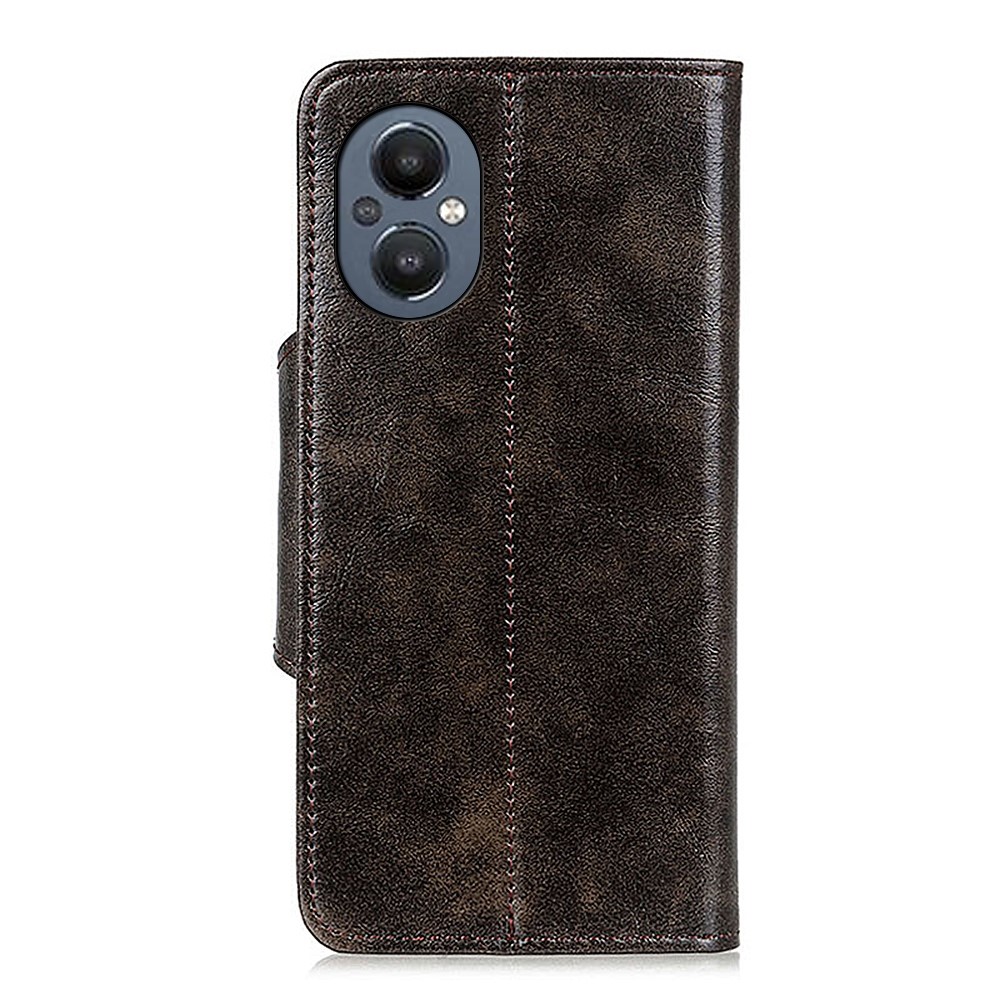KHAZNEH PU Leather Soft TPU Shell Stand Feature Magnetic Wallet Flip Phone Case for OnePlus Nord N20 5G - Coffee-3