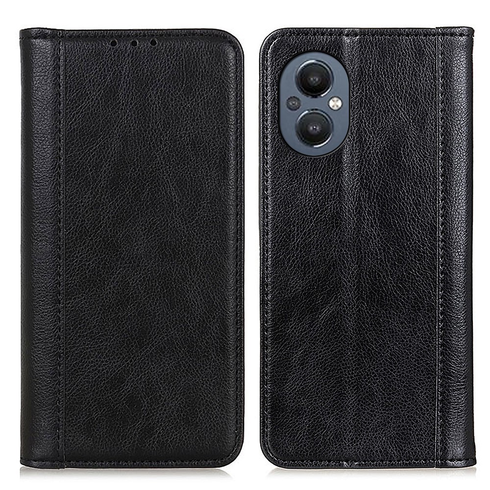 Litchi Texture Split Leather Cover Stand Hidden Magnetic Adsorption Shockproof Flip Wallet Case for OnePlus Nord N20 5G - Black-1