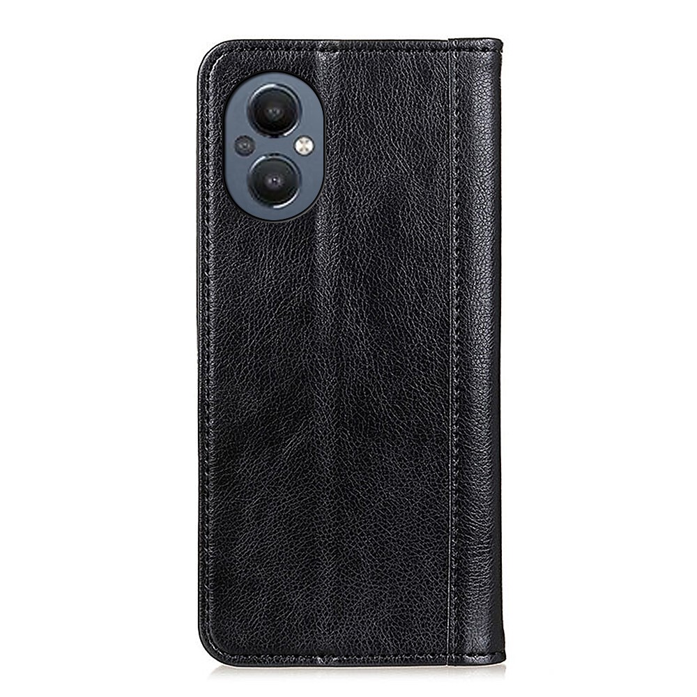 Litchi Texture Split Leather Cover Stand Hidden Magnetic Adsorption Shockproof Flip Wallet Case for OnePlus Nord N20 5G - Black-3