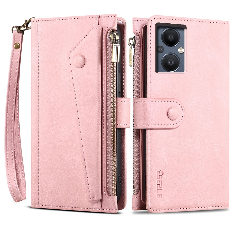 Zippered Pocket Full Body Protection Stand Wallet Phone Cover with Wrist Strap for OnePlus Nord N20 5G - Pink-1