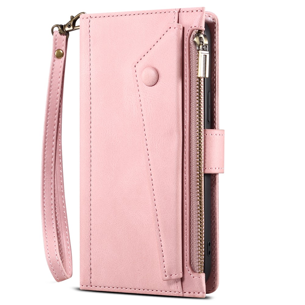 Zippered Pocket Full Body Protection Stand Wallet Phone Cover with Wrist Strap for OnePlus Nord N20 5G - Pink-2