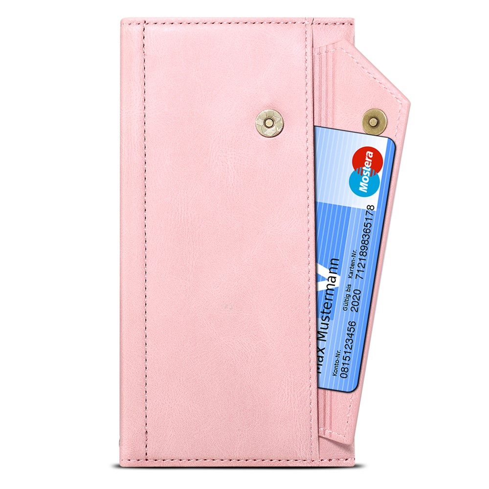 Zippered Pocket Full Body Protection Stand Wallet Phone Cover with Wrist Strap for OnePlus Nord N20 5G - Pink-6