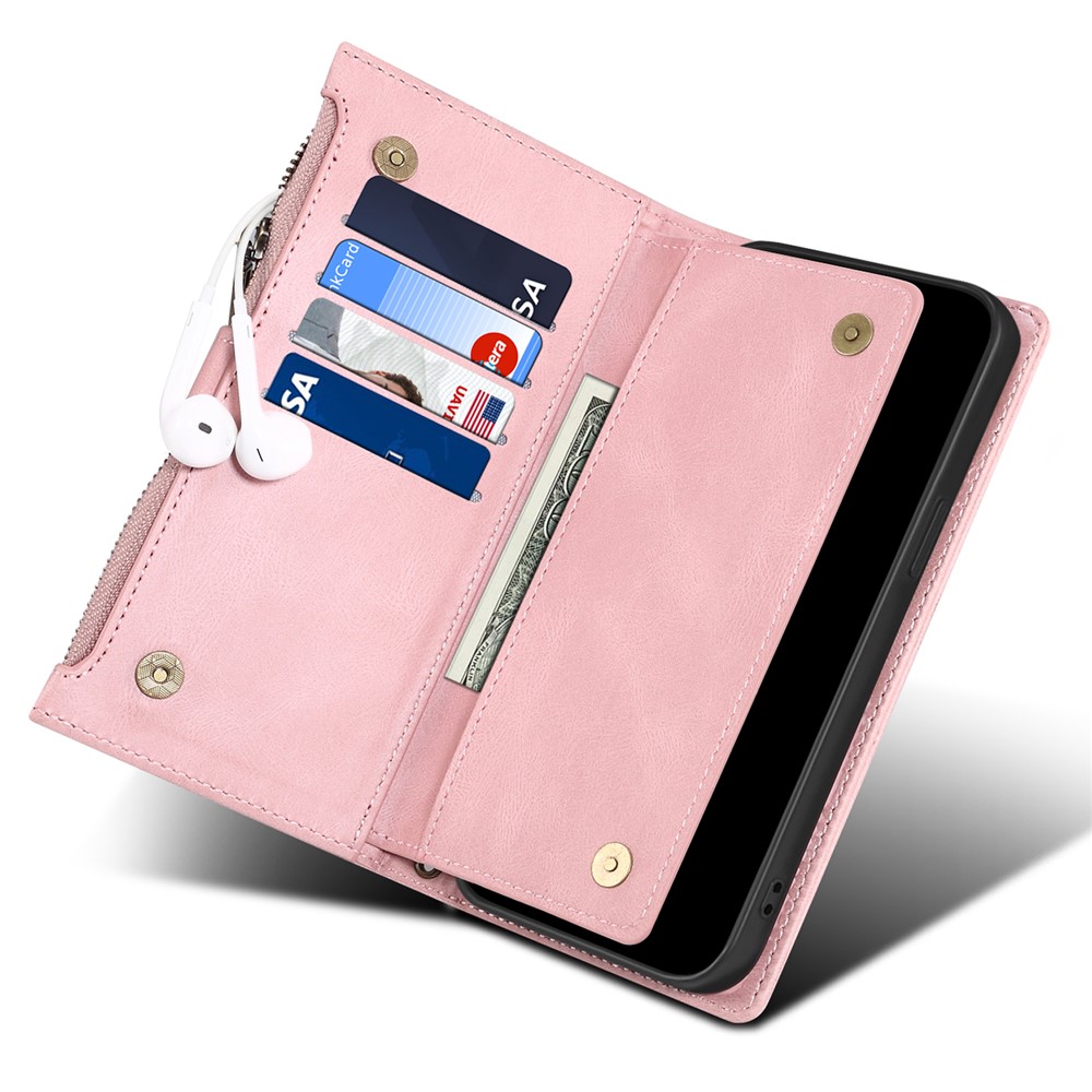 Zippered Pocket Full Body Protection Stand Wallet Phone Cover with Wrist Strap for OnePlus Nord N20 5G - Pink-7