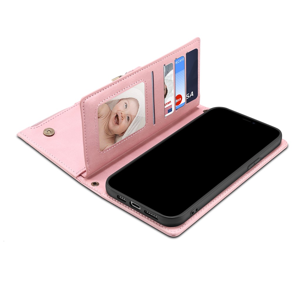 Zippered Pocket Full Body Protection Stand Wallet Phone Cover with Wrist Strap for OnePlus Nord N20 5G - Pink-8