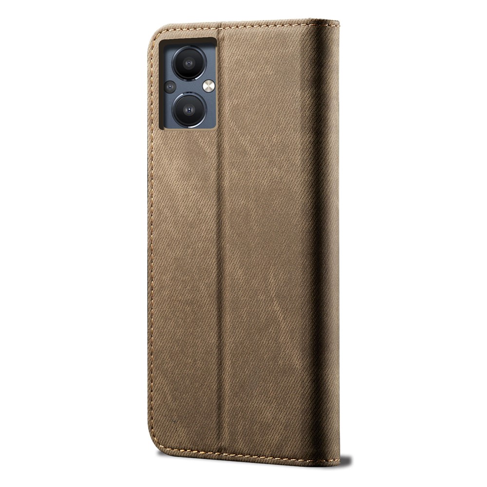 Jeans Cloth Texture Leather Case Folio Flip Magnetic Closure Wallet Stand Phone Shell for OnePlus Nord N20 5G - Khaki-3