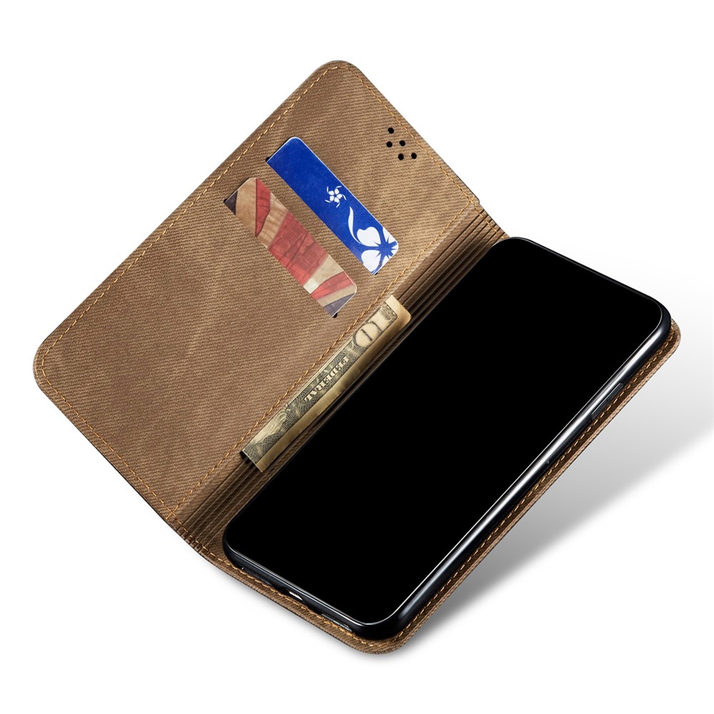 Jeans Cloth Texture Leather Case Folio Flip Magnetic Closure Wallet Stand Phone Shell for OnePlus Nord N20 5G - Khaki-5