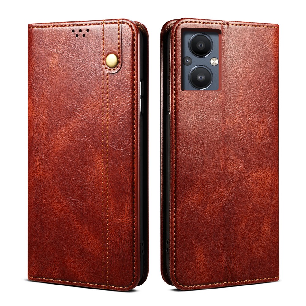 Waxy Crazy Horse Texture Shock Absorption Phone Case PU Leather Wallet Stand Cover for OnePlus Nord N20 5G - Brown-1