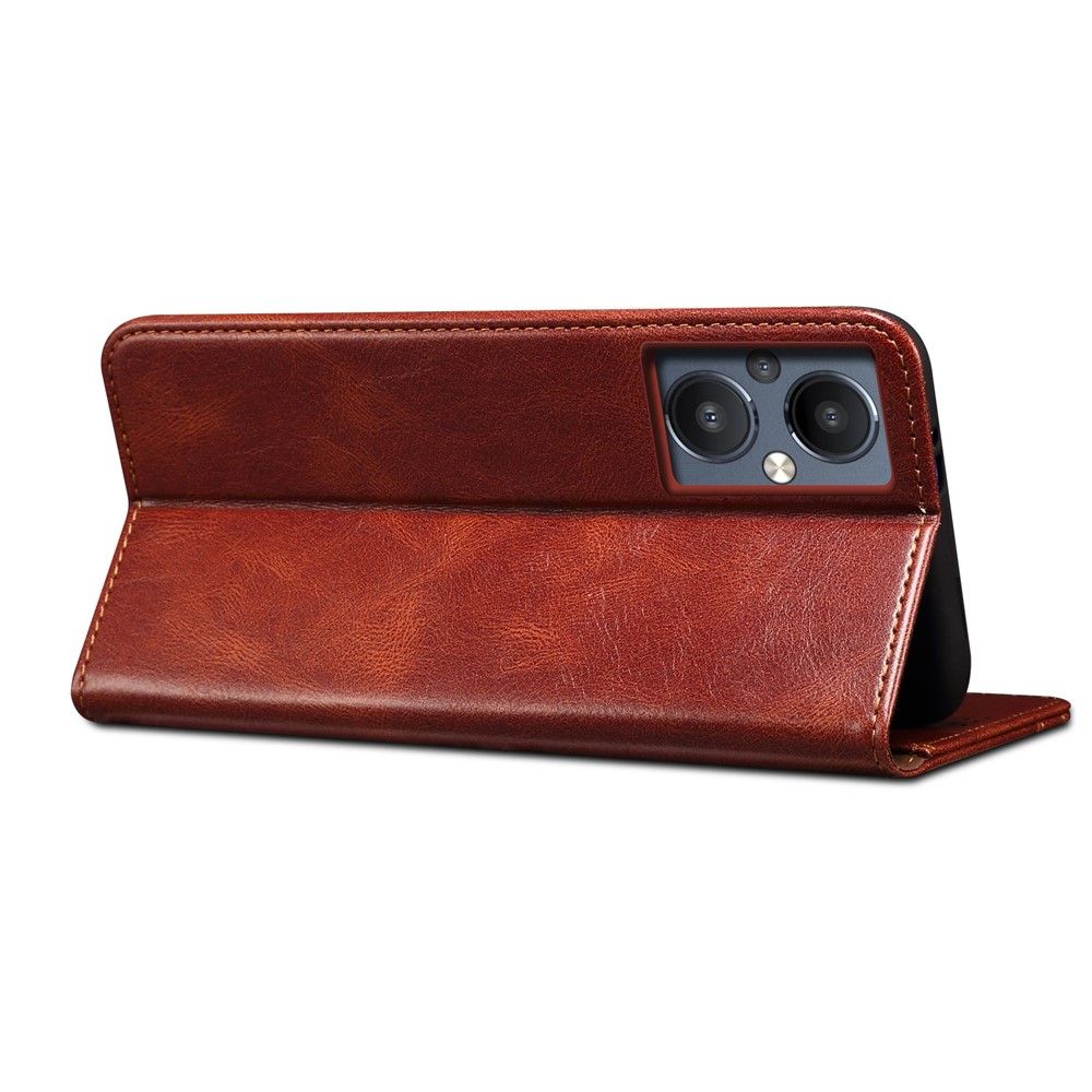 Waxy Crazy Horse Texture Shock Absorption Phone Case PU Leather Wallet Stand Cover for OnePlus Nord N20 5G - Brown-5