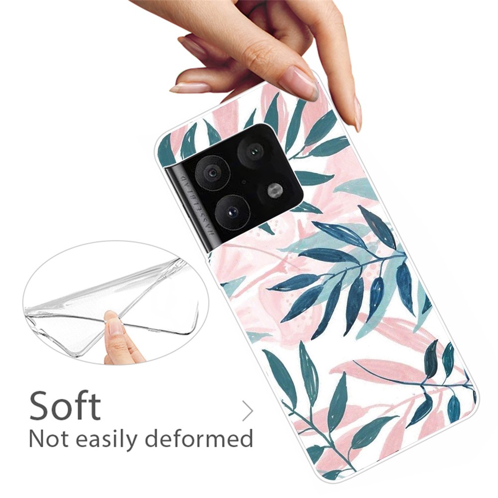 Flexible TPU Shockproof Anti-Yellow Pattern Printing Phone Case for OnePlus 10 Pro - Green Leaves-2