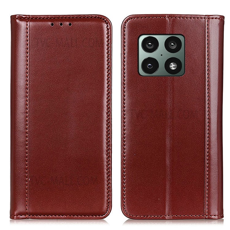 Auto-absorbed Magnet Closure Split Leather Stand Wallet Phone Case for OnePlus 10 Pro 5G - Brown-1