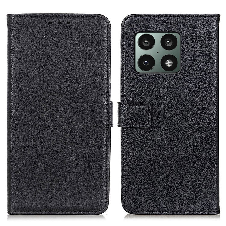 Shockproof Leather Phone Case Litchi Texture Cover with Stand Wallet for OnePlus 10 Pro 5G - Black-1