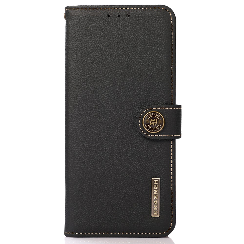 KHAZNEH RFID Blocking Genuine Leather Flip Cover Foldable Stand Phone Protector Wallet Case for OnePlus 10 Pro 5G - Black-2