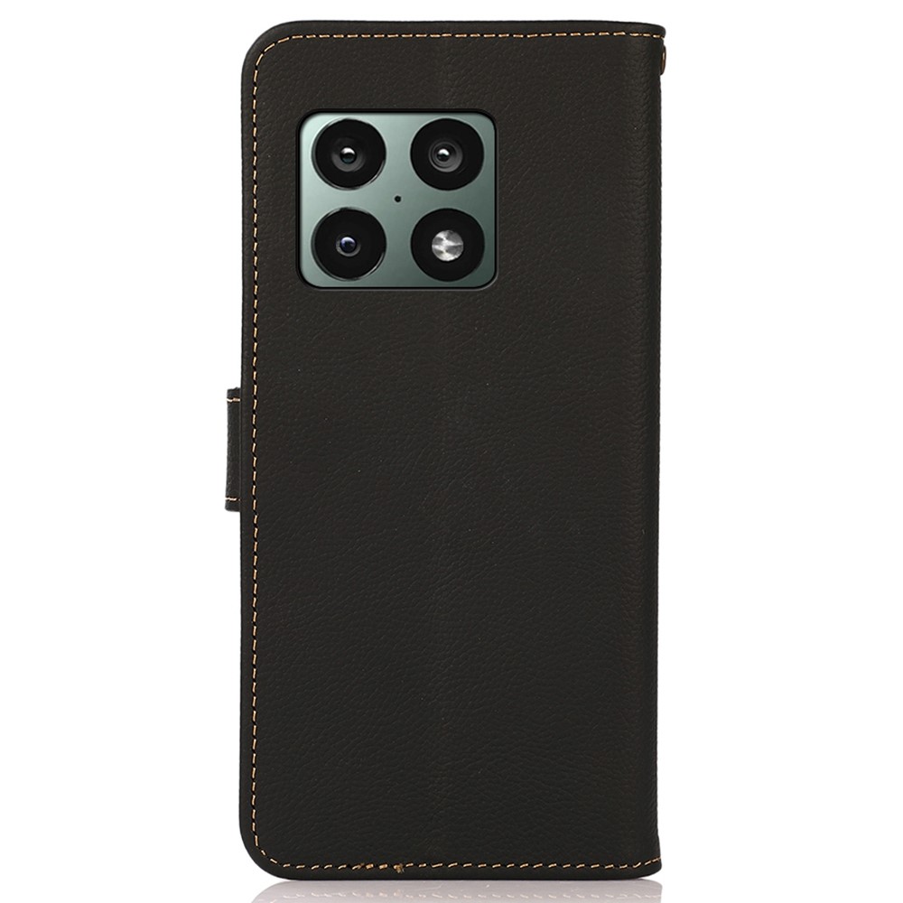 KHAZNEH RFID Blocking Genuine Leather Flip Cover Foldable Stand Phone Protector Wallet Case for OnePlus 10 Pro 5G - Black-3