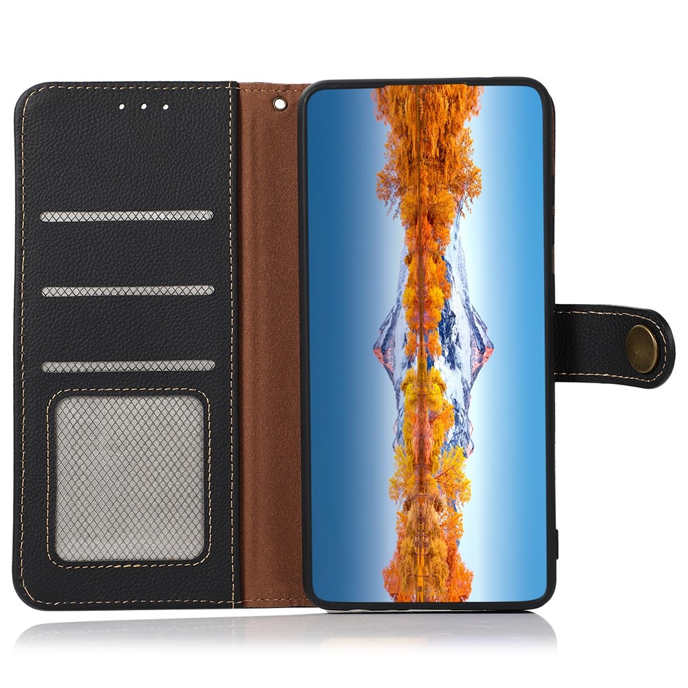KHAZNEH RFID Blocking Genuine Leather Flip Cover Foldable Stand Phone Protector Wallet Case for OnePlus 10 Pro 5G - Black-5