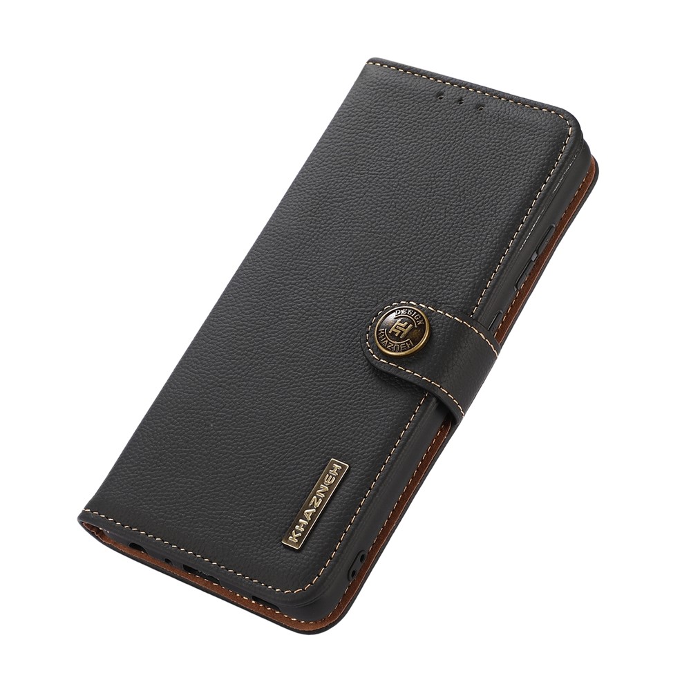KHAZNEH RFID Blocking Genuine Leather Flip Cover Foldable Stand Phone Protector Wallet Case for OnePlus 10 Pro 5G - Black-6