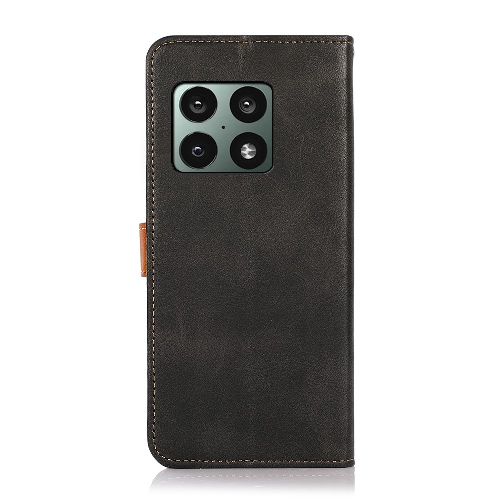 KHAZNEH Fully Wrapped PU Leather Stand Cover Magnetic Golden Clasp Case Cover with Wallet for OnePlus 10 Pro 5G - Black-3