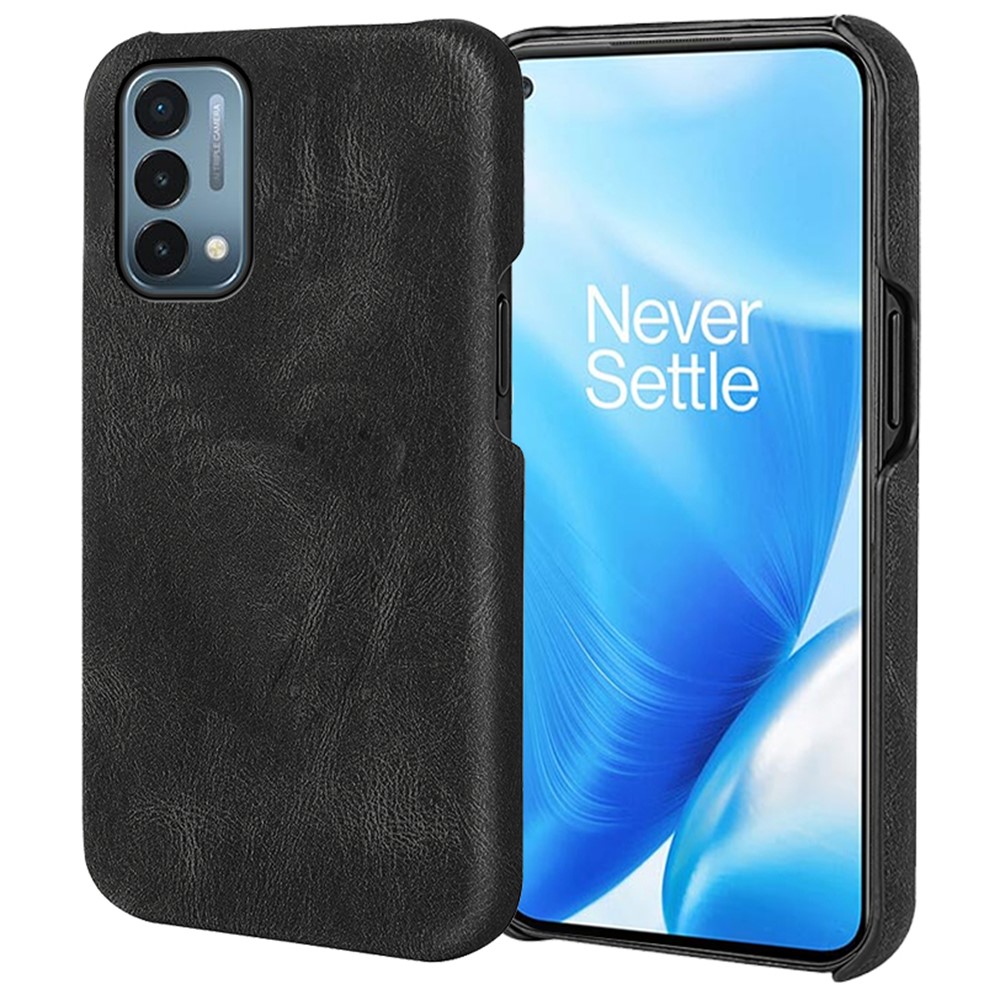 For OnePlus Nord N200 5G Lightweight Hard PC+PU Leather Phone Covering Smartphone Bag Case - Black-1