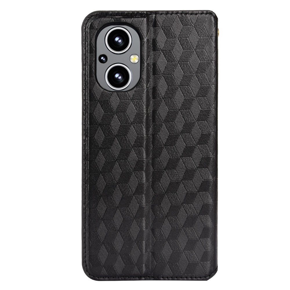 3D Rhombus Pattern Shockproof Phone Case PU Leather Cover + Inner TPU Protective Cover with Stand Wallet for OnePlus Nord N20 5G - Black-3